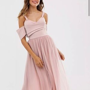 ASOS Blush Cold shoulder tulle midi dress NWT